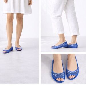 CROCS Women's Isabella Jelly Lazer Cut Peep Toe Ballerina Sandals Blue Size 11